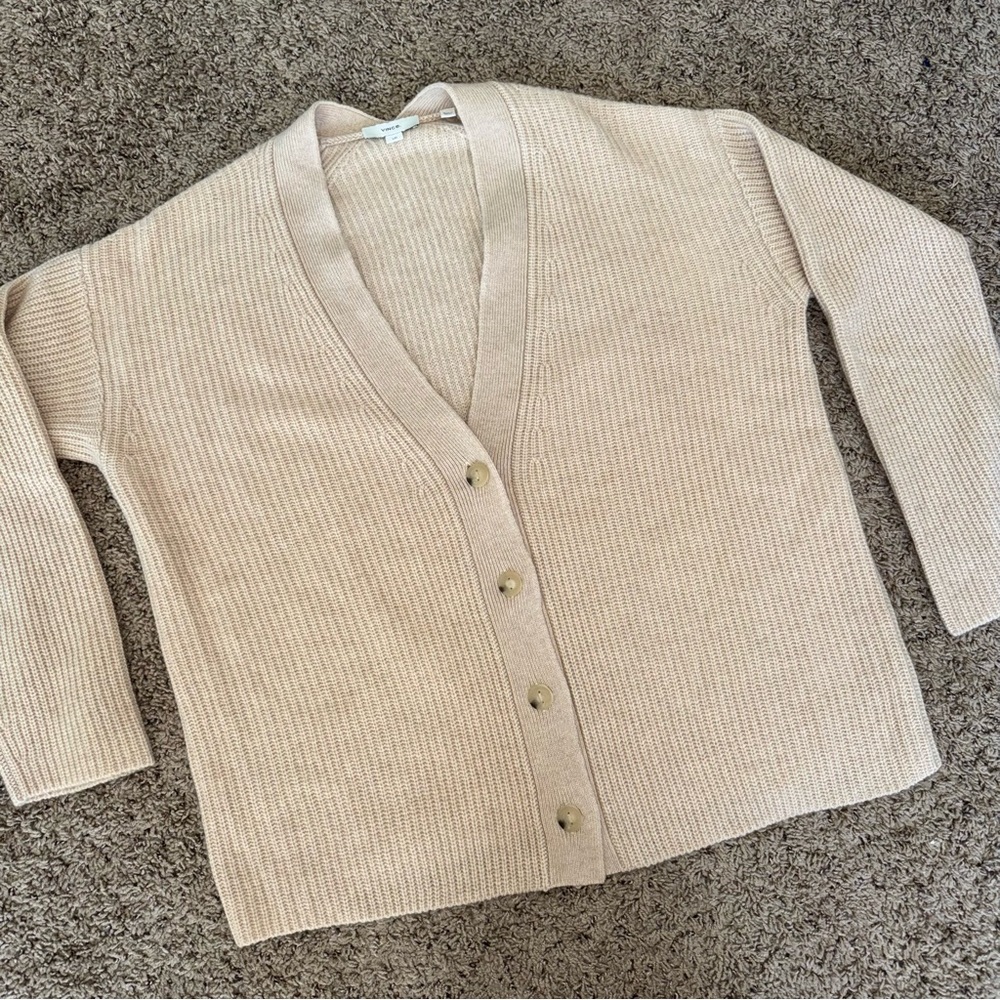 Vince Wool-Cashmere Button-Up Cardigan Tan Beige Large NWOT